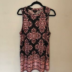 AB Studio Black Tank with Pink Medallion Floral Print